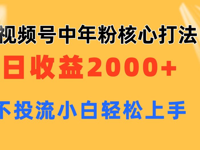 视频号中年粉核心玩法 日收益2000+ 不投流小白轻松上手