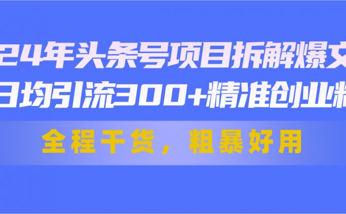 24年头条号项目拆解爆文，日均引流300+精准创业粉，全程干货，粗暴好用